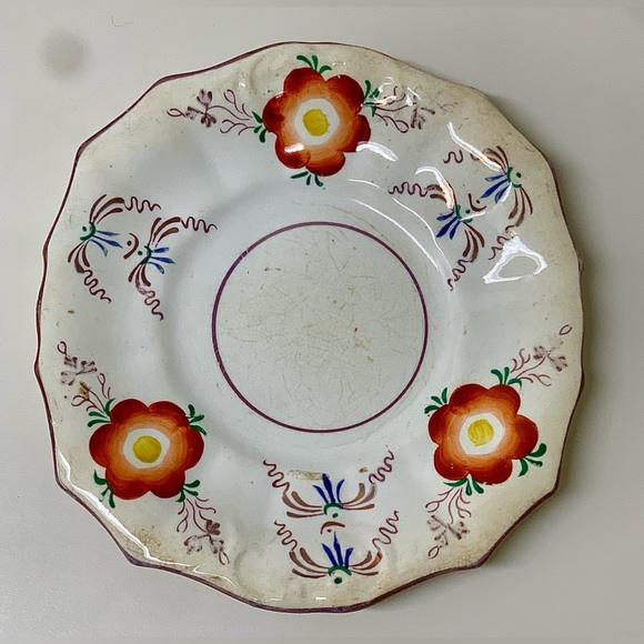 19th Century Antique Gaudy Welsh 12 Sided Scalloped Hand Painted Biscuit Tray - Picture 7 of 12